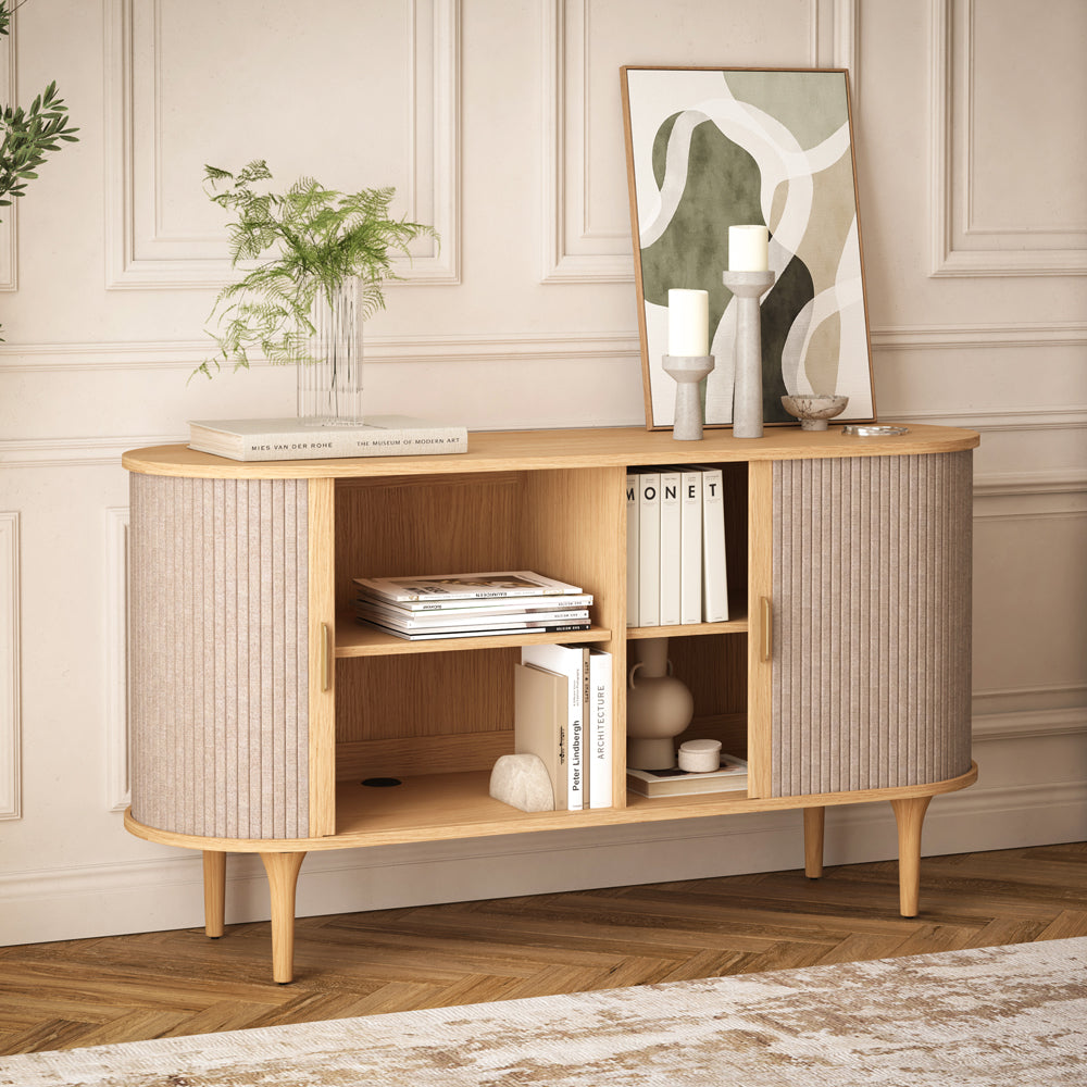 Velo cabinet with fabric tambour doors