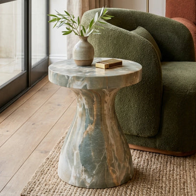 Green Faux Marble Side Table  in a contemporary living space 