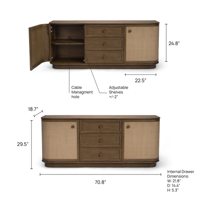 Bastian 71” Weathered Oak & Rattan Sideboard