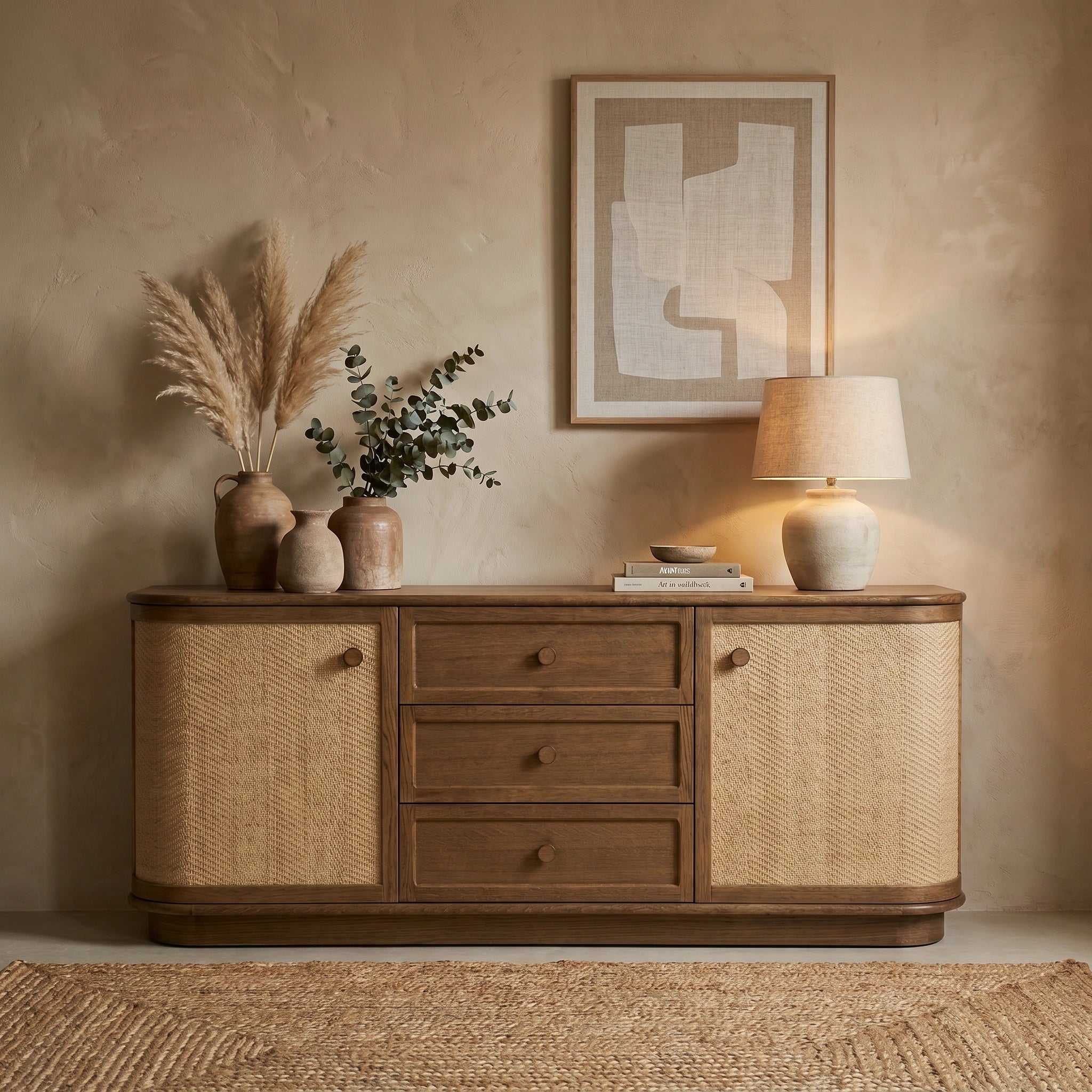 Bastian 71” Weathered Oak & Rattan Sideboard