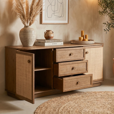 Bastian 71” Weathered Oak & Rattan Sideboard