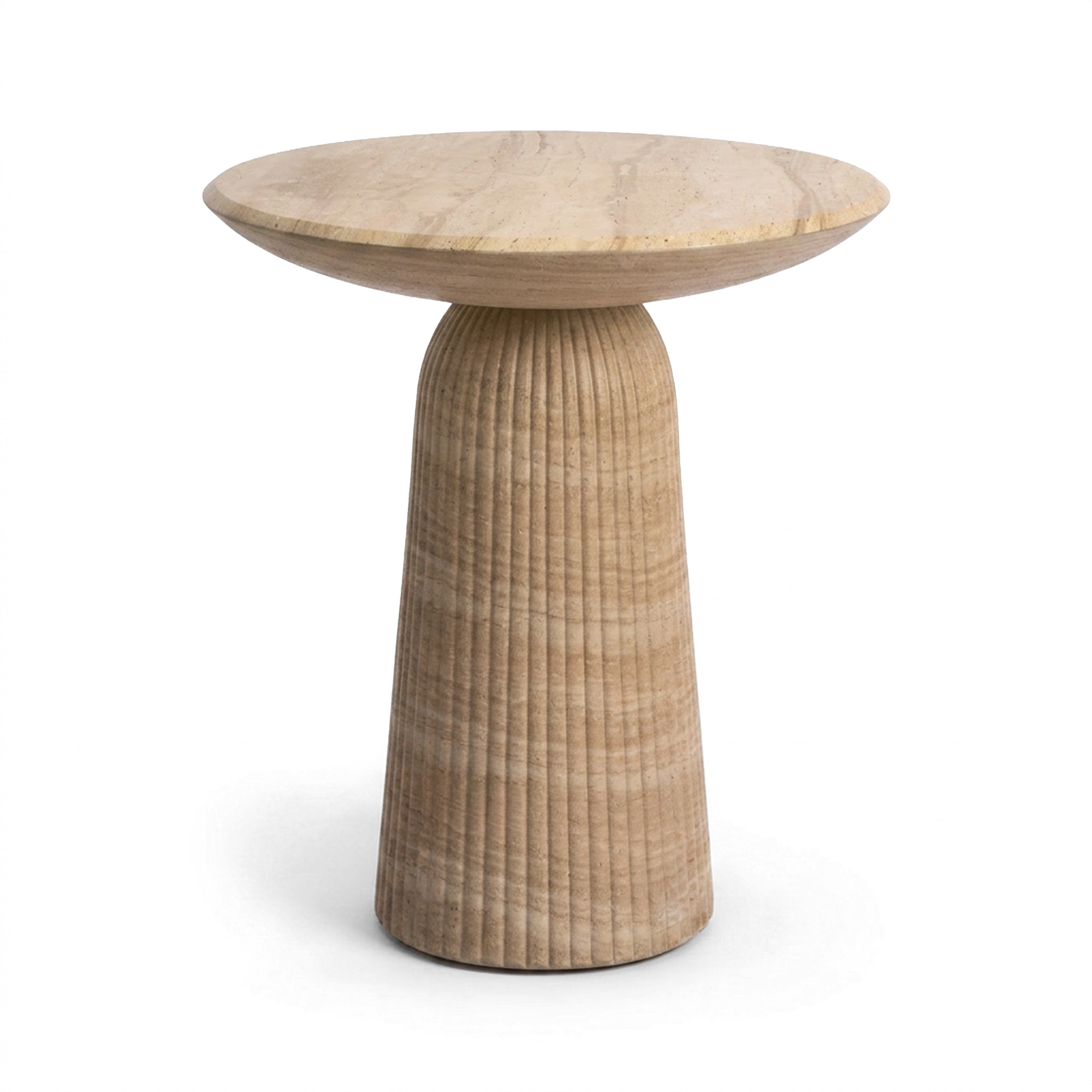 A modern concrete counter-height bar table with a fluted pedestal base, shown on a clean background. 