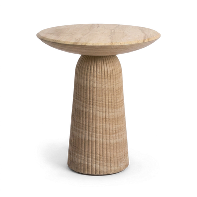 A modern concrete counter-height bar table with a fluted pedestal base, shown on a clean background. 