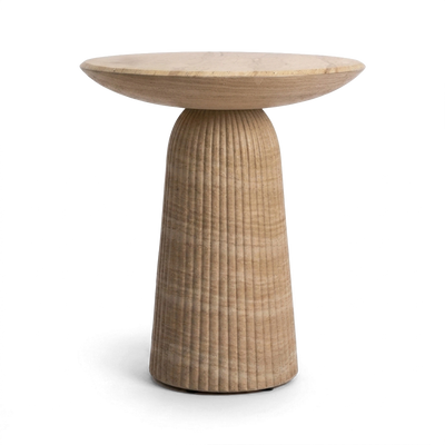 A modern concrete counter-height bar table with a fluted pedestal base, shown on a clean white background. 