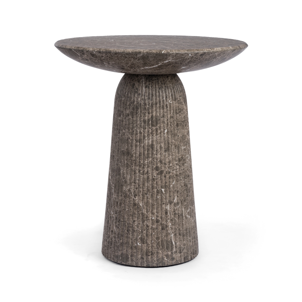 A modern concrete counter-height bar table with a fluted pedestal base, shown on a clean background. 