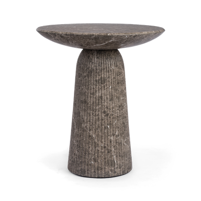 A modern concrete counter-height bar table with a fluted pedestal base, shown on a clean background. 