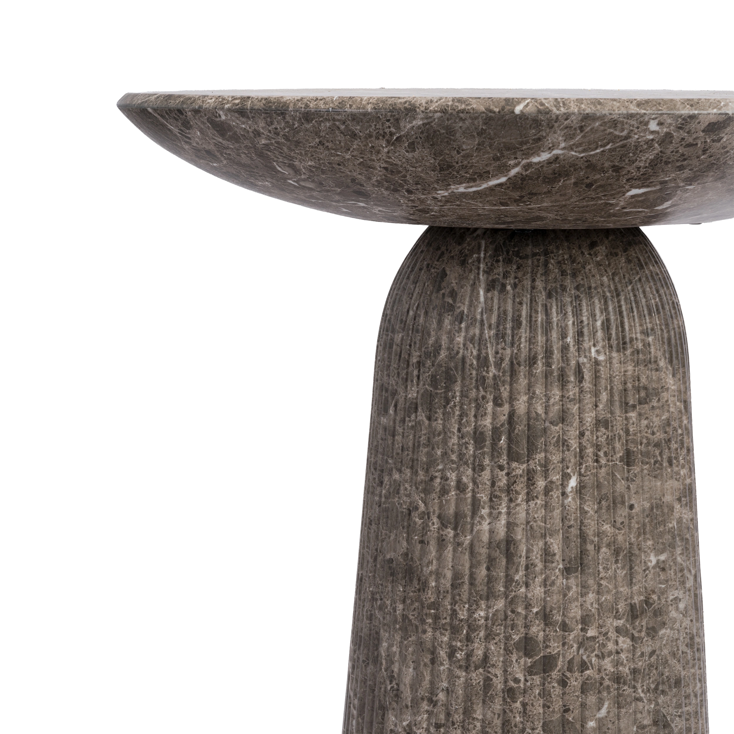 A modern concrete counter-height bar table with a fluted pedestal base, shown on a clean background. 