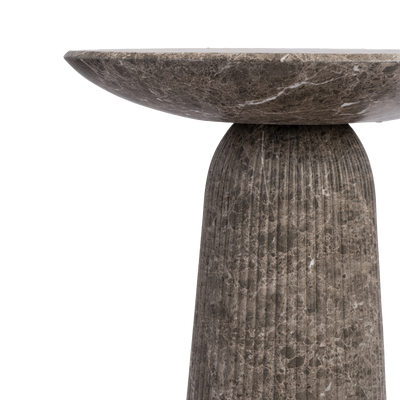 A modern concrete counter-height bar table with a fluted pedestal base, shown on a clean background. 